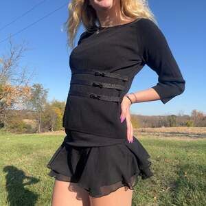 Vintage Y2K Cable & Gauge Black Knit Sweater Tunic Top Bows Goth Coquette Large
